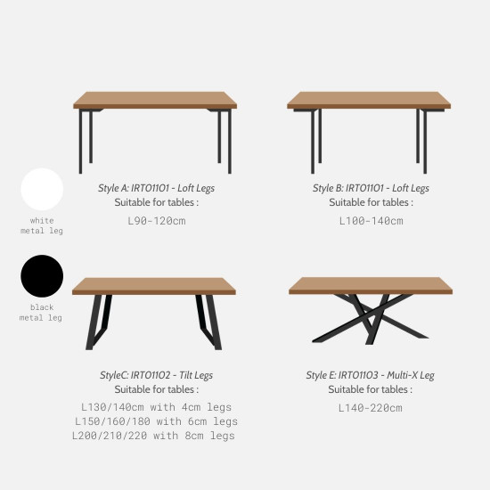 Industrial Dining Table L120-220, WH Industrial Dining Table L120-220, WH